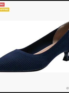 Knit Kitten Heel Pumps Pointed Toe Slip On Comfortable Heels